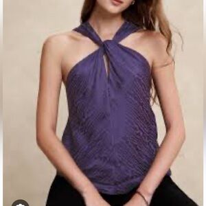 Banana Republic Twist Front Purple Halter Blouse Size M